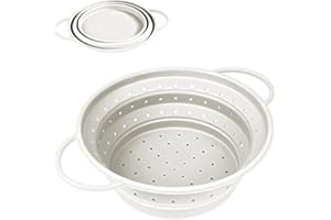 RHAFAYRE Coladores De Pasta Plegables, Colador De Cocina De Silicona con Asas, Cesta De Escurridor para Escurrir Pasta, Verduras, Frutas Y Frijoles, Mediano, Blanco