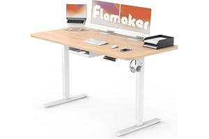 Flamaker Höhenverstellbarer Schreibtisch Ganze Tischplatte 120 x 60 cm Schreibtisch Höhenverstellbar Elektrisch mit Memory-Steuerung und Häkchen und (Beige)