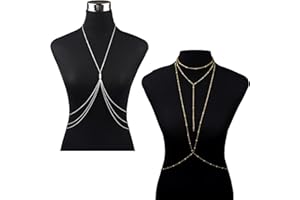 XUBX 2 Pcs Silver and Gold Body Chain, Bikini Harness, Sexy Belly Women Bikini Necklace Crossover Jewelry