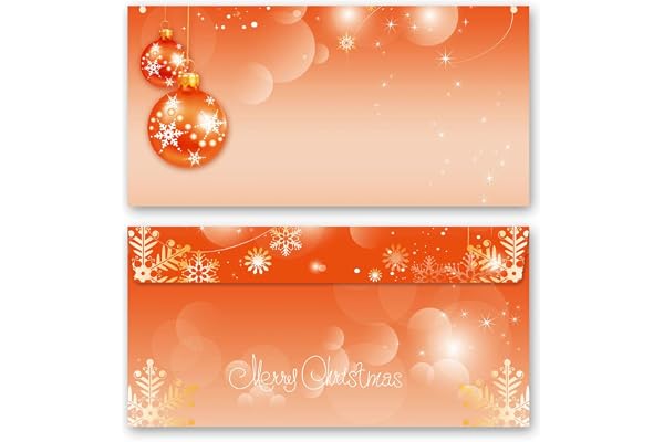 10 enveloppes (sans fenêtre) Noël, JOYEUX NOËL DIN LANG (220x110 mm) | Paper-Media