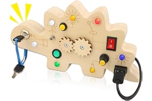 PAISHENKEJI Busy Board Montessori Juguetes Niños - Madera Tablero Montessori con 7 LED Botones, Juguetes Sensoriales Educativos Regalos para Niños Niña 2 3 4 5 Años