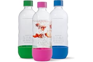 MRX SOLUTIONS Ersatz-Sprudelwasserflaschen für SodaStream, 1 Liter, BPA-frei und auslaufsicher (kompatibel mit Fizzi, One Touch, Jet, Source, Play, Genesis, Power-Modellen), 3er-Pack (mehrfarbig)