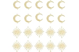 Hobbspring 40 piezas de latón con conector de luna y sol y luna, eslabones dorados para colgante de joyería de sol pequeño, dije de media luna en blanco para joyería, aretes, pulseras, collares, Latón