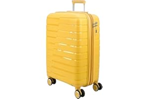 EUES Maletas de Viaje para Grande para Avión Trolley Rígida (75 x 50 x 32 cm), Maleta de Viaje con Ruedas Giratorias y Cerraduras de Dial Material PP Ligero (Amarillo-L)