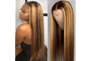 Bele Brazilian Straight 13x6 T-Part Ombre 4/27 Color Lace Front Wigs 150% Denisty Pre-Plucked Deep Part Straight Hair Lace Front Wigs Virgin Human Hair with Baby Hair for Women 16 inch