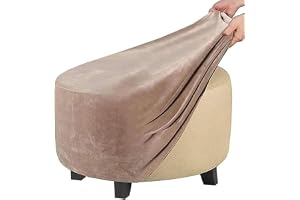 Ottoman Cover Extensible Round Pouffe, Protector Cover Furniture With Non-Slip Stretch Bottom(Taupe,L)