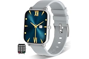 FirYawee 1.7'' Touchscreen Smart Watch for Men,Women, Compatible with Android/iOS Phones Fitness Tracker with Heart Rate Monitor, Blood Oxygen, AI Voice Control (Silver)