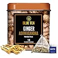 BLUE TEA - Ginger Ashwagandha Tea - 18 Tea Bags - Plant Based || AYURVEDIC BLEND || Anti-Oxidant - Caffeine-Free - Non-GMO - Gluten Free - 100% Natural | Featured In Shark Tank | Tin Pack