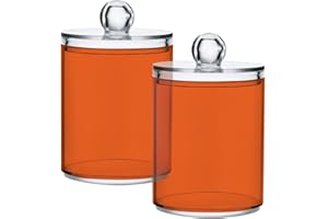 JUMBEAR 2 Pack Qtip Holder Organizer Dispenser Orange Solid Color Bathroom Storage Canister Cotton Ball Holder Bathroom Containers for Cotton Swabs/Pads/Floss