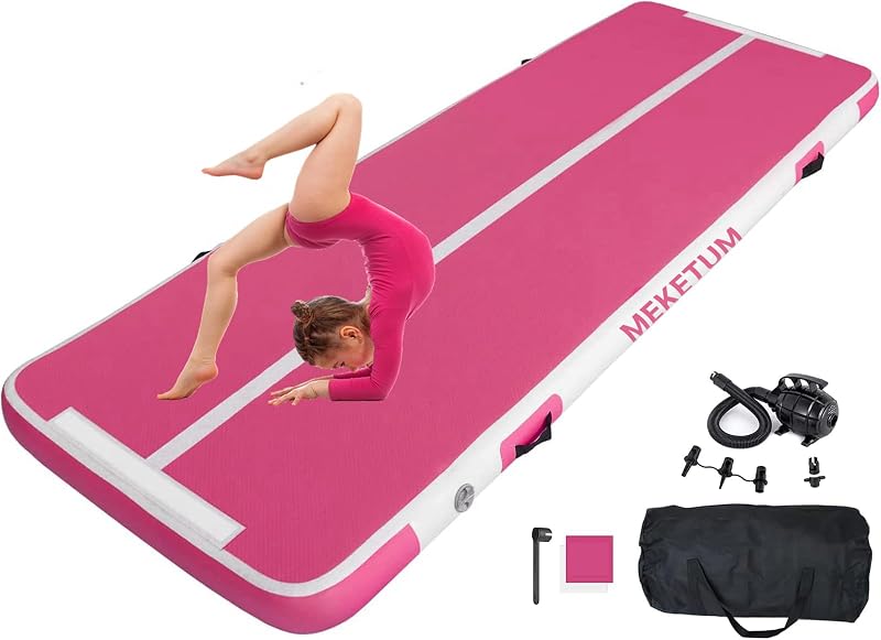 MEKETUM Air Track Tappetino Ginnastica Artistica 2 3 4 5 6 Metri 10/20CM Spessore Materasso Ginnastica da Casa/Yoga/Formazione/Cheerleading/Divertimento Acqua con Pompa