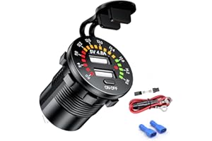 iMESTOU Chargeur de Voiture USB 12V 4,8 A Double Port USB étanche avec Voltémètre et Interrupteur Marche/Arrêt pour Marine, Bateau, Moto, Chariot de Golf, Camion et Plus Encore