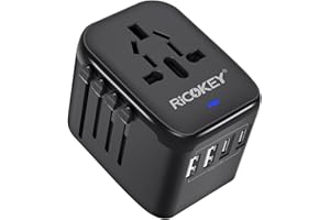 RICOKEY Universal Travel Adapter Worldwide Plug Adaptor with 2 USB-C, International Power Adapter with 4 USB Ports All in One Travel Adaptor Multi USB Wall Charger for European USA UK EU AUS(Type C/G/A/I)