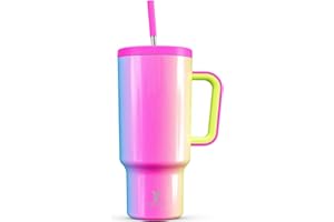 Meoky 1182ml Tumbler with Straw and Lid, 40oz Tumbler with Handle, Insulated Stainless Steel Travel Mug Water Bottle, 100% Leak-Proof, Cold for 34 Hours or Hot for 10 Hours (Carnival)