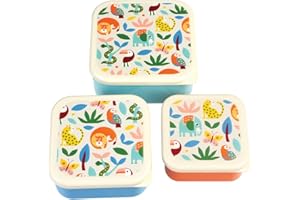 REX LONDON Wiederverwendbare Snackboxen für Kinder, BPA-frei, 3 Stück, Design wählbar (Wild Wonders)