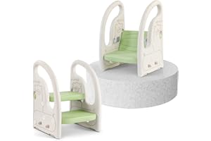 Onasti Sgabello a due gradini per bambini, Scaletta gradini, Sedile per Addestramento per WC, Multifunzione, Regolabile in Altezza, Con braccioli, Antiscivolo - Da 1.5 a 5 Anni circa