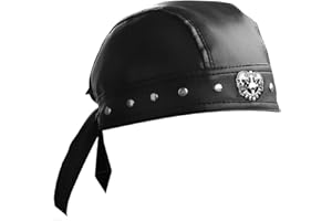 ASDICOXB punkman2000 Cycling Bandana Doo Rags Adjustable Skull Cap Motorcycle Biker Leather Cap Black, Black, One size