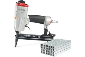 CHINA-TOP SILVER Dongya 7116L Pneumatic Upholstery Stapler Kit with 10,000 PCS Staples, Long Nose, 22 Gauge Type 71 Staple Gun, 6-16mm Length, 9.0mm Crown, Air Compressed Stapler Gun for Furniture