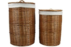 Lycce Wäschekorb rund mit Deckel und Stoffeinsatz Weide Größe 2 Natur
