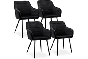 CLIPOP Esszimmerstühle 4er Set Stühle mit Armlehne, Samt Bezug, Esszimmerstuhl Küchenstuhl Polsterstuhl, Stühle für Esszimmer (Samt Schwarz, 4er Set)