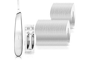 ‎MAY Set - 50 Stück Skalpellklingen Figur 23 aus Karbonstahl - Ersatzklingen einzeln steril verpackt + 1 x May - Skalpell-Halter bauchiger Griff - Edelstahl - Edelstahl