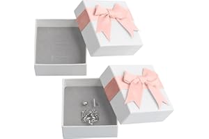 HUSAIHU 2Pcs Small Gift Box for Jewellery With Lid - Pink Bow-knot Boxes for Rings, Earrings, Necklace, Bracelet - Perfect for Weddings, Birthdays, Christmas (7x7x3.5cm)