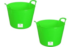 EASY SHOPPING 2 x Lime Green 42 Litre Large Flexi Tub Garden Home Flexible Rubbers Storage Container Bucket Polyethylene Flex Tub