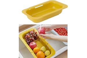 SIYECIOA Colador Sobre el Fregadero, Coladores Cocina, Over the Sink Colander Basket, Colador para Lavar Verduras y Frutas, Escurrir Pasta Cocida, Se Adapta a la Mayoría de Los Tamaños de Fregadero(34cm-47cm)