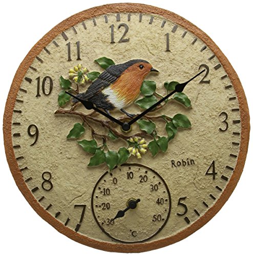 Rotkehlchen Wanduhr und Thermometer