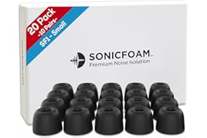 SONICFOAM Memory Foam Earbud Tips - Premium Noise Isolation, Replacement Foam Earphone Tips, 20 Pack for in Ear Headphone Earbuds (SF1 Small, Black)