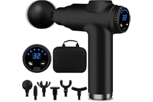 BUOAZR Massagepistole, Mini Muskel Massage Pistole mit 32 Geschwindigkeiten bis zu 3500U/min und 6 köpfen, Elektrisches Massagepistole mit LCD-Bildschirm zur Muskel Massage Entspannen (Schwarz, 6)