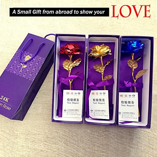 Landlord Romantic Valentine's Day Gift 24K Gold Plated Rose Flower Decoration Golden Flowers " Express your Love Simply " for Lover's Day, Mother's Day, Birthday, Wedding Ceremony with Luxury Gift Box (Multi Color)