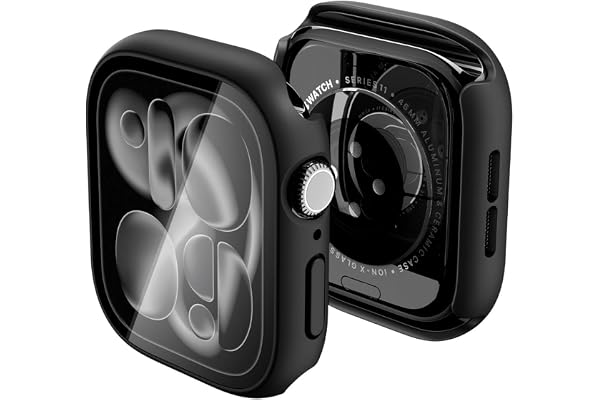 Spigen Thin Fit 360 Skal för Apple Watch 11/10 46mm | Lättviktigt polykarbonatskal med inbyggt skärmskydd i härdat glas, full åtkomst, för 2025/2024-modeller
