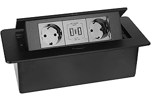 WMLBK Gniazdko stołowe, chowane gniazda, listwa zasilająca z USB typu C i kablem 1,5 m, do biura, warsztatu, kuchni (2 AC + 2 USB + 1 typ C (czarne)