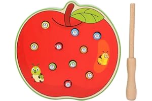ZERODIS Funny Desktop Game, Baby Fruit Shape Catching Desk Toy Set with Magnetic Stick Children Educational Fishing Worms Trap Games Kids Family Playset Favor Gift for Boys Girls (Apple )