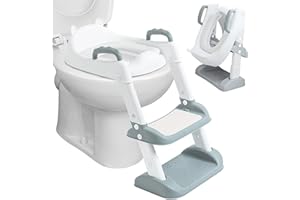 Bizcasa Reduktor toalety dziecięcej, deska sedesowa z drabiną i uchwytami, toaleta dziecięca z wyściełanym siedziskiem PU, pedał antypoślizgowy, składany i regulowany dla dzieci w wieku 2-7 lat