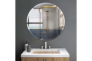 Warmiehomy Round Bathroom Mirror Frameless Circle Vanity Wall Mounted Mirror with Bevelled Edges for Bedroom Living Room (40cm x 40cm)