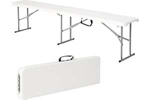 NOVECRAFTO Durable 6ft Folding Bench Seat - L 72.05’’ x W 11.02’’ x H 16.93’’ (183 x 28 x 43 cm) - Portable White Plastic Bench with Convenient Carry Handle - Perfect for Garden, Picnic, Party, and Camping