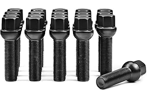 ZOFFI Viti per ruota nere M14 x 1,5 di ricambio per Mercedes A/B/C/E/G/S classe, 20 pezzi, fascia a sfera R12 SW17, lunghezza del gambo 45 mm