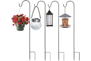 XRR Lot de 4 crochets en métal réglables de 120 cm pour lampes de jardin, crochets de bergers résistants à la rouille pour mangeoires à oiseaux/lanternes/paniers de mariage (noir)