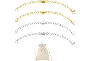 ASOMI 2 extensiones de cadena de plata y 2 piezas de oro para collares de 10 cm, con estuche, cierres magnéticos resistentes para collares