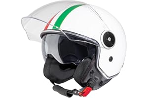 VINZ Neiva Jethelm mit Doppelvisier | Roller Helm mit Italienische Flagge & mit Sonnenblende | In Gr. XS-XXL | ECE 22.06 Zertifiziert | Motorradhelm mit Visier | Viele Farben Erhältlich
