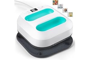 JRADSE Presse a Chaud Textile, 22.5x22.5CM (9x9inch) Presse à Chaud Portable avec Minuterie et Contrôle de la Température (100-205°C), Transfert Rapide des Textiles, 12 Autocollants Inclus