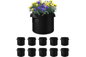 Ohiyoo 10 Pack 7 Gallon Plant Grow Bags for Vegetables, Breathable Nonwoven Fabric Pot Growing Bag Planter, Fabric Plant Pots Plant Bags for Potato Tomato Strawberry Vegetable Outdoor (7 Gal)