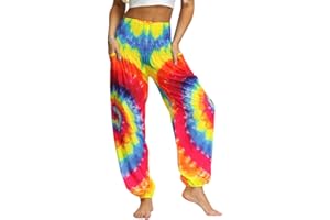 Nuofengkudu Damen Hippie Haremshosen mit Taschen Yogahosen