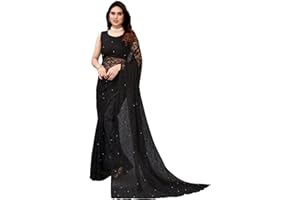 TreegoArt Fashion Damen-Partykleidung, florales Design, indische Saree-Perlen, Netz-Sari mit nicht genähtem Blusenstück