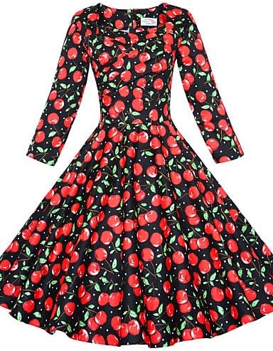 LYQ/ Maggie Tang Women's 3/4 Sleeve 50s VTG Retro Rockabilly Hepburn Pinup Full Circle Swing Cos Party Dress 567L , black-3xl , black-3xl