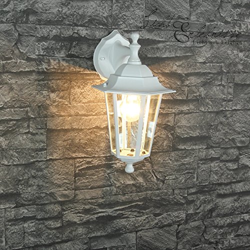 Außenlampe Wandleuchte „Paris“ in matt-weiß/grau / hängend mit E27-Fassung bis 60W 230V / Beleuchtung für Hof und Garten