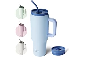 BOTTLEBOTTLE BOTTLE BOTTLE Tasse isotherme 1200 ml, Mug avec paille et poignée, Tasse avec paille sous vide en acier inoxydable pour cadeaux, fêtes, bureau, Café (bleu)