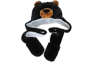 JK Home Déguisement Enfant Adulte Bonnet Animal Peluche 3 en 1 Chapeau d'hiver Echarpe Gants