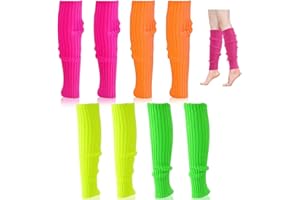 BNGXR Bein Stulpen Schweißband Set, 4 Stück 80er 90er Damen Beinwärmer Stulpen Legwarmers Neon Strümpfe Gestrickte Aerobic Kostüm Accessoires für Motto Party Fasching Karneval Tanzen